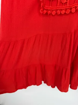 Indigo Soul Women's Large Red/Orange Sleeveless Crochet Trim Tiered Top Boho thumbnail 4