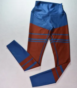 Alo Yoga High Waist Colorblock Striped Leggings Blue Rust Orange Small thumbnail 1