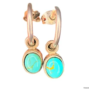 Turquoise tone oval gem dangle earrings in silver tone set Jewlery accessories thumbnail 1