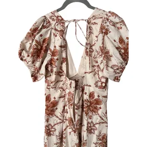 Abercrombie‎ & Fitch Floral Puff Sleeve Slim Poplin Midi Dress Cream Rust Medium thumbnail 6