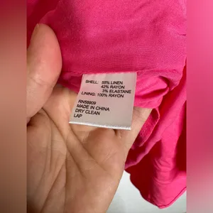 antonio melani Large Pink V Neck Flutter Sleeve A Line Linen Blend‎ Dress CP thumbnail 4