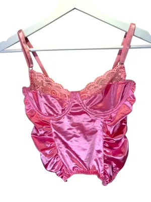 Pink Satin Corset Top Size Small thumbnail 1