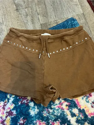 Zara washed Women's Brown Studded Drawstring Shorts thumbnail 3