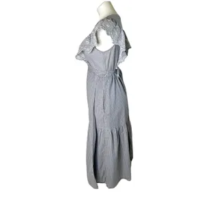 GAP Women's Striped Lace Midi Wrap Dress Tie Waist Flutter Sleeve‎ Blue Size M thumbnail 8