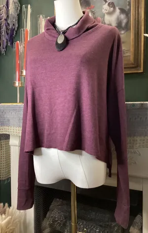 American Eagle Womens Small Plum Waffle Knit Cowl Neck Cropped Top Sweater thumbnail 1
