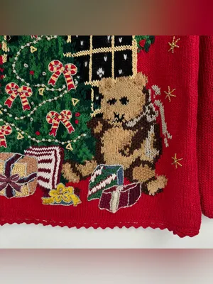Vintage 90s Tiara International Red Christmas Sweater Sz Medium Teddy Bear Tree thumbnail 9