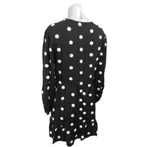 Zara Women's Black White Polka Dot V-Neck Long Sleeve A-Line Mini Dress Size L thumbnail 6
