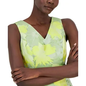 Anne Klein Women's Jacquard V-Neck Sheath Dress 10869721 Sprout Multi Yellow 2 thumbnail 8