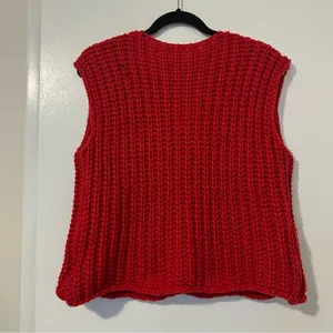Knit Oversized Gold Button Sleeveless Vest Womens Large Red thumbnail 7