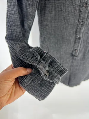 Bird Bee Textured Gauze Romper Charcoal Black Long Sleeve Button Front Size M thumbnail 5
