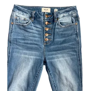 MISS ME Denim Crop‎ Boot Jeans Button Fly Medium Wash Raw Hem Size 26 thumbnail 6