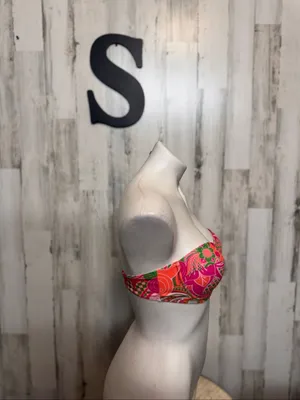 SheIn Bandeau Bikini Top Womens Small Pink Orange Geometric Abstract Strapless Swim To thumbnail 6