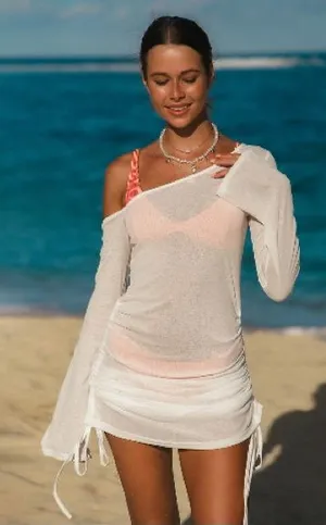 Samiol Women's Sheer White Beach Cover-Up Dress thumbnail 1