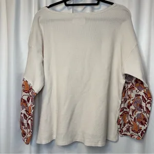 Anthropologie Annette Top Ivory Paisley Long Sleeve Waffle Knit Oversized Sz Med thumbnail 13