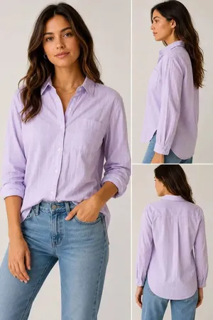 Madewell XS Lavender Button Down Long Sleeve Striped Pocket Shirt 100% Cotton #1 thumbnail 2