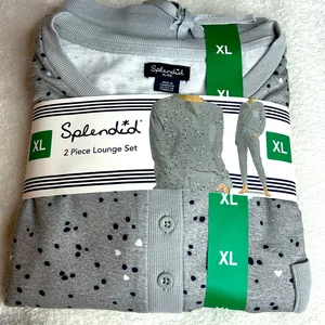 Splendid 2 Piece Pajama Set Loungewear gray pika heart Joggers Crew. SZ XL.NWT thumbnail 1