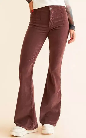 We The Free People NWT Jayde Cord High Rise Flare Jeans 25 Brown Boho 70s thumbnail 1