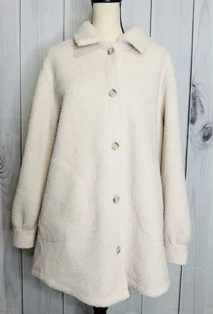 Spanx Luxe High Pile Fleece Shirt Jacket Cream Sz XL Collared Shacket Button Up thumbnail 1