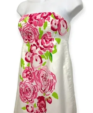 Lilly Pulitzer | Size 0 | Bowen White Pink Floral Trellis Print Strapless Dress thumbnail 5