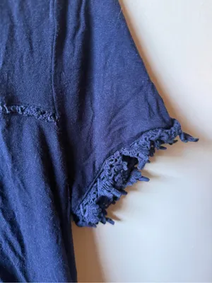 Navy Crochet Trim Boho Short Sleeve Top Women’s Large thumbnail 2