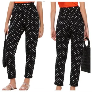 TOPSHOP Moto Mom High Waisted Polka Dot Print Jeans Size 25 EUC thumbnail 3