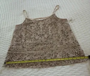 Venus Nude Beige Sequined Party Cami Top Shirt Sleeveless NWOT Sz L Large thumbnail 6