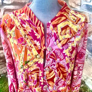 Sandy Starkman Boho Floral Jacket Pink Size L thumbnail 9