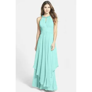 $240 ELIZA J 4 Dress Embellished Tiered Chiffon Halter‎ Gown formal AQUA Prom thumbnail 6