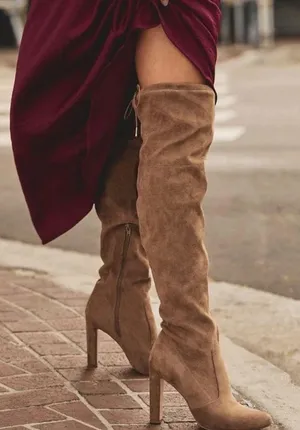 JustFab Taupe Thigh-High Boot thumbnail 3
