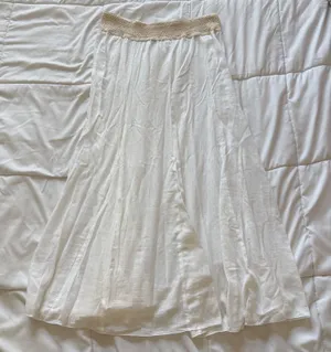 Venus White 100% Cotton Maxi Skirt Crochet Waist Boho Medium Quiet Luxury Beachy thumbnail 1