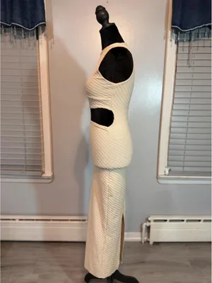Pretty Little Thing Cream Textured Cut Out Maxi Dress Open Front Minimal Chic Resort Bodycon thumbnail 3