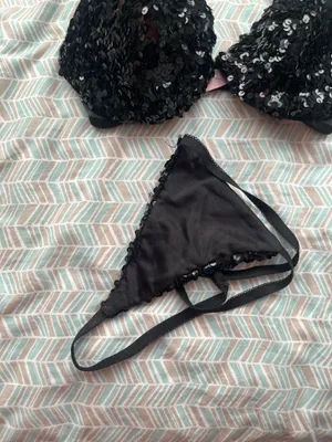 Victoria’s Secret vintage Y2K black sequined bra and thong panty set thumbnail 3