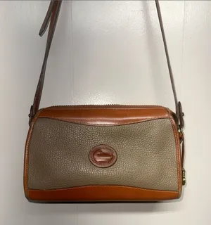 Dooney & Bourke 80s Taupe Pebbled Leather Crossbody with Tan Trim thumbnail 1