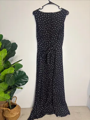 Sleeveless Black Polka Dot Maxi Dress 16 with waist tie thumbnail 5