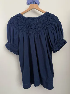 Sundance Large Peplum Short Sleeve Tee Navy Blue Relaxed Cottage Prairie thumbnail 6