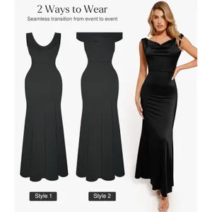 NWT Popilush Shapewear Maxi‎ Dress Cowl Neck Built-In Bra Black Small thumbnail 4