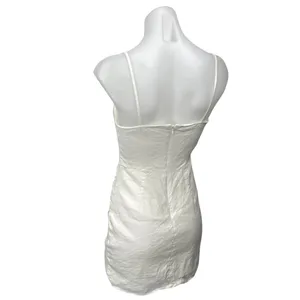 Mango MNG White Linen Sleeveless Cami Camisole Ruched Mini Pencil Dress Size 2 thumbnail 2