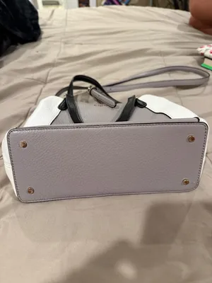 kate spade Two-Tone Pebbled Leather Satchel in Gray, White & Black thumbnail 4