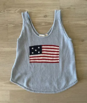 Quiet Storm Light Blue Knit Tank with Flag Motif thumbnail 1