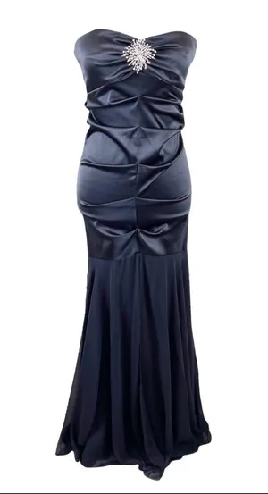 Faviana Black Ruched Satin Mermaid Dress Size 1/2 Prom Formal thumbnail 2