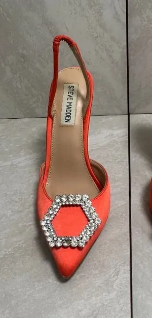 Steve Madden Vionnet orange satin rhinestone slingback stiletto pumps 6M thumbnail 1