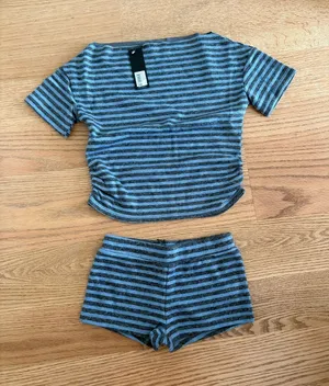 Lioness Striped Two-Piece Shorts Set - Blue/Gray thumbnail 1