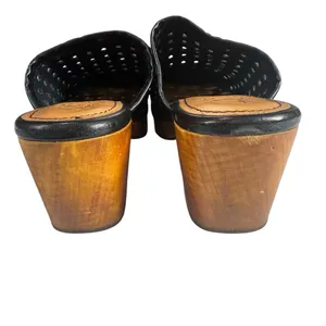 Patricia Nash Woven Leather Wooden Platform Clog Mule Size 8 Black thumbnail 6