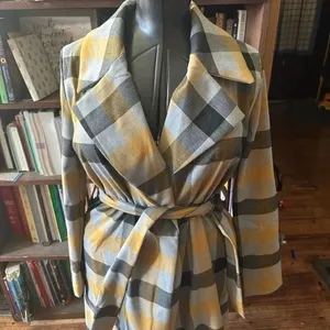 Rachel Zoe yellow tartan plaid S lightweight trench coat thumbnail 2