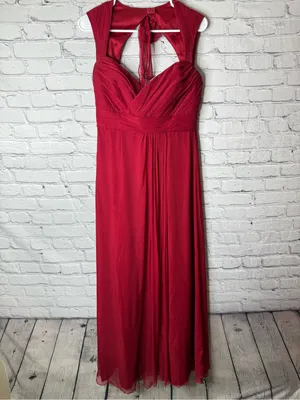 Amsale Elegant Red Halter Maxi Dress - Classic Evening Style size 10 thumbnail 2