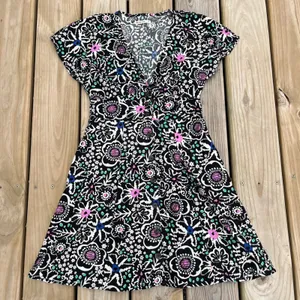 Marine Layer Dress Camila Mini V Neck Short Sleeve Black Floral Hemp Blend‎ XS thumbnail 1