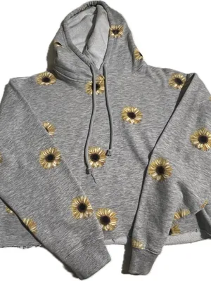 No Boundaries Gray Hoodie with Yellow Sunflower Print‎ thumbnail 1