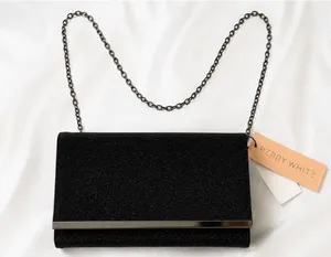 Perry White Black Glitter Metallic Chain Strap Evening Clutch Shoulder Bag NWT thumbnail 1