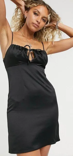 Topshop NWT Gathered Bust Mini Slip Dress In Black - 10 thumbnail 1