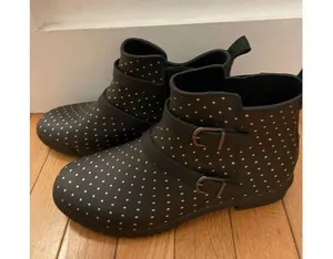 NWOT Cougar Royale‎ ankle rain boots black white polka dot women's size 8 thumbnail 5
